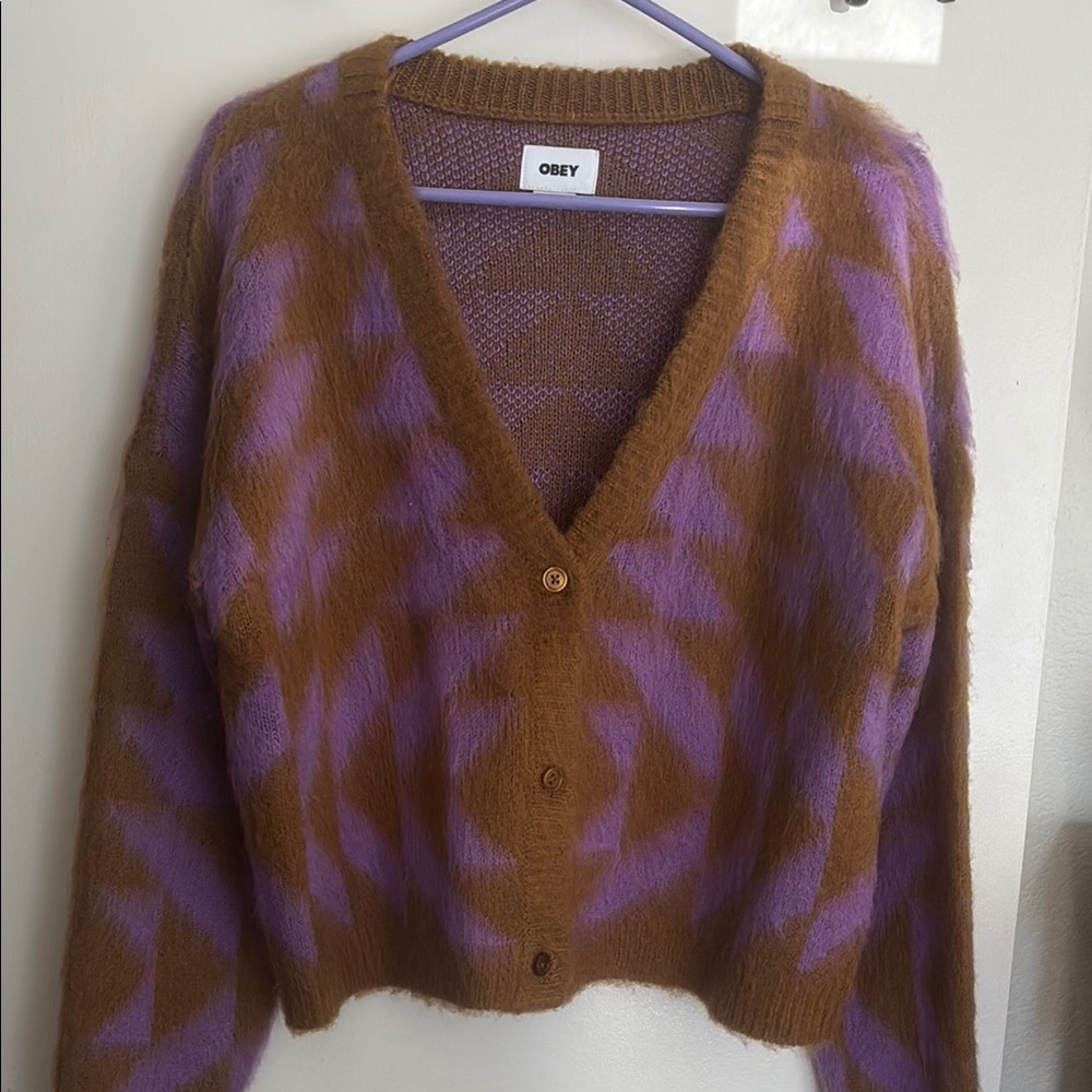 Obey Tan and Purple Cardigan